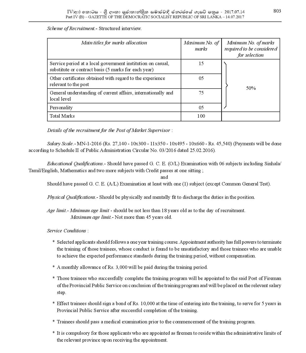 Fireman, Work/Field Labourer, Market Supervisor - Negombo Municipal Council